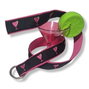 Toe Gōz Women's Martini Glasses Canvas D Ring Belt Size S 35" Long Pink Black